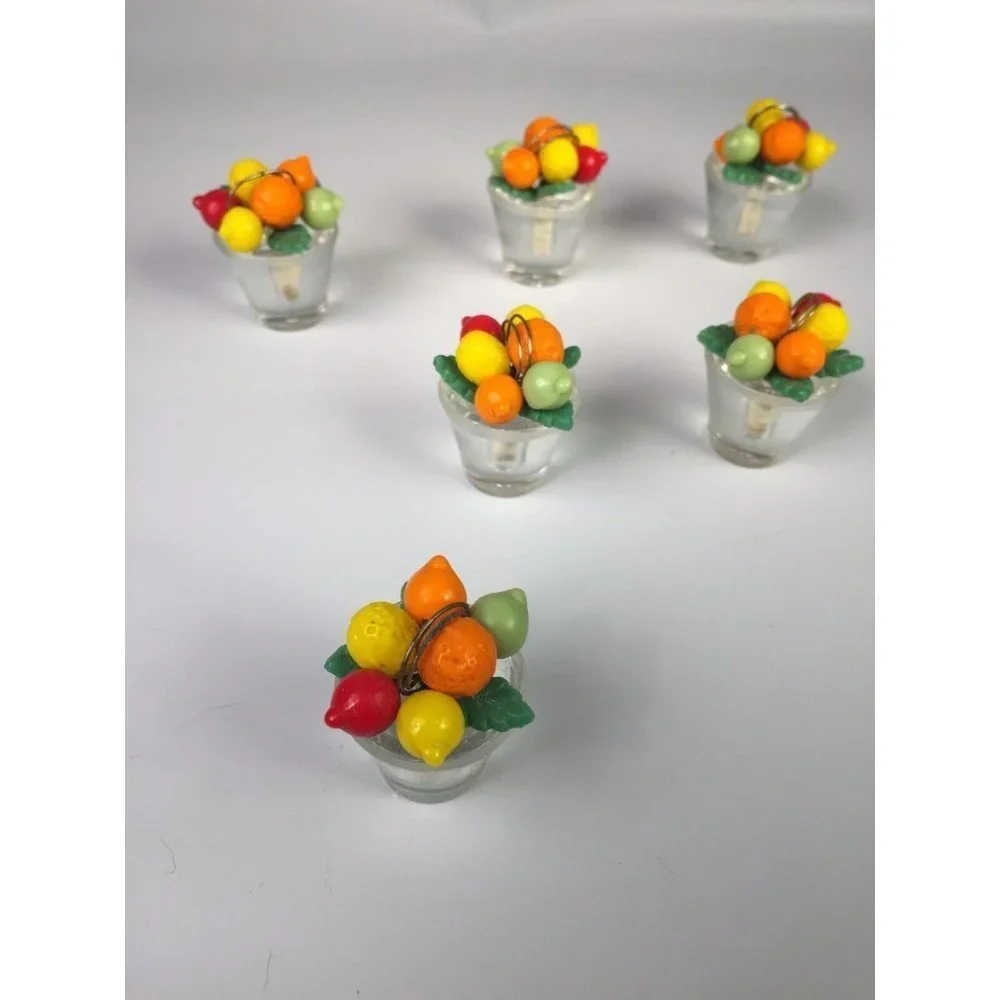 6 - ART DECO CZECH ART‎ GLASS BEADED FRUIT POT PLACE CARD HOLDERS